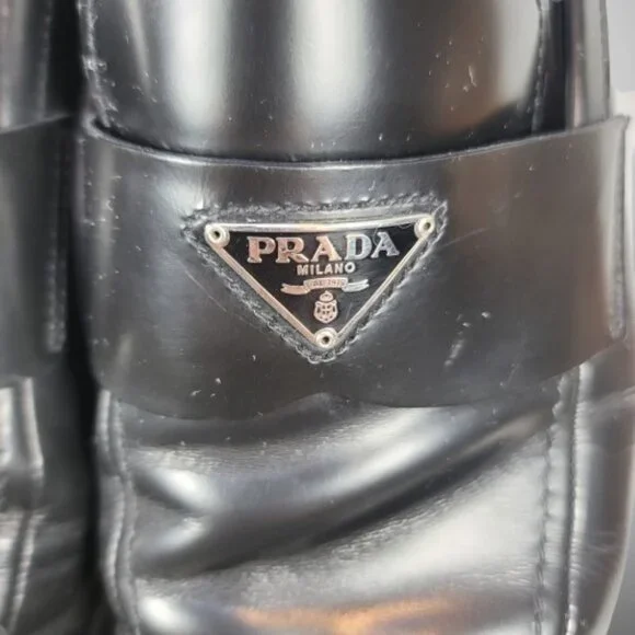 Prada Brushed Leather Triangle Logo Loafers Size: 8.5 - Picture 5 of 16